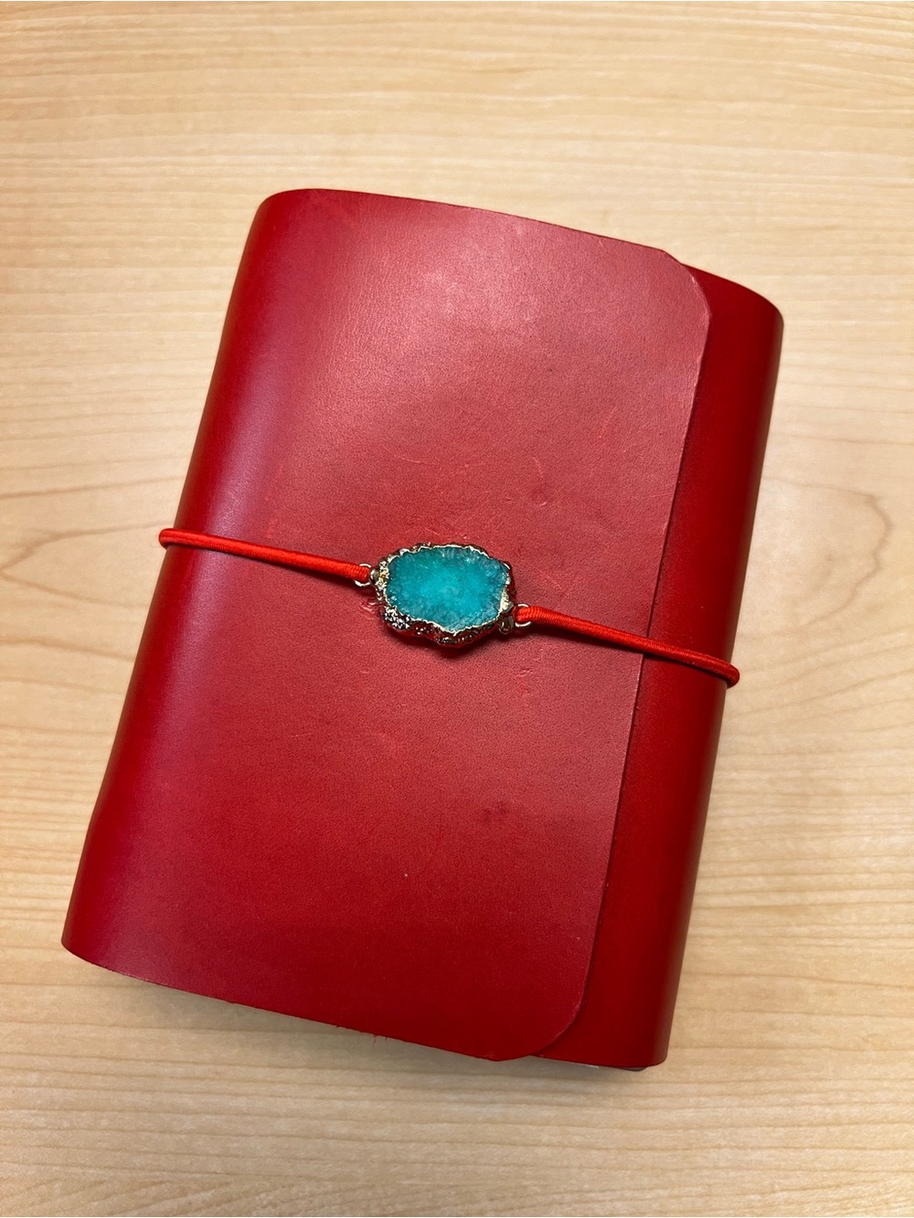 Red Passport sized leather trifold journal